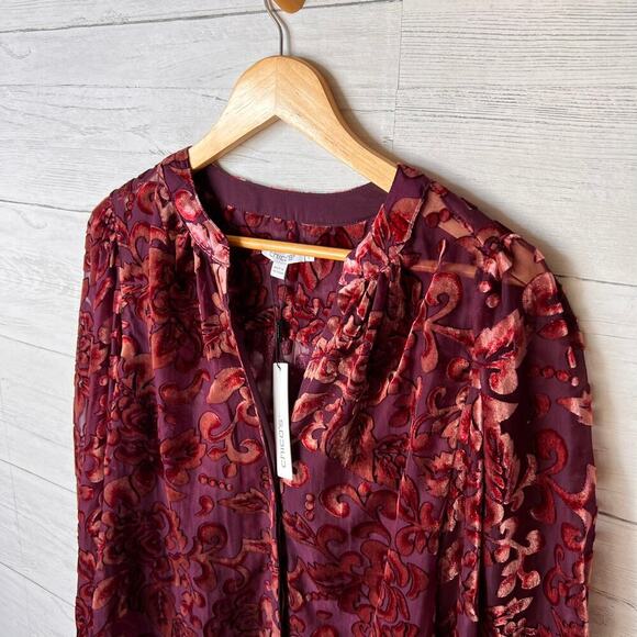 Chicos Blouse Womens Size 1 / US 8 Floral Velvet Burnout Button Down Blouson - Picture 8 of 16